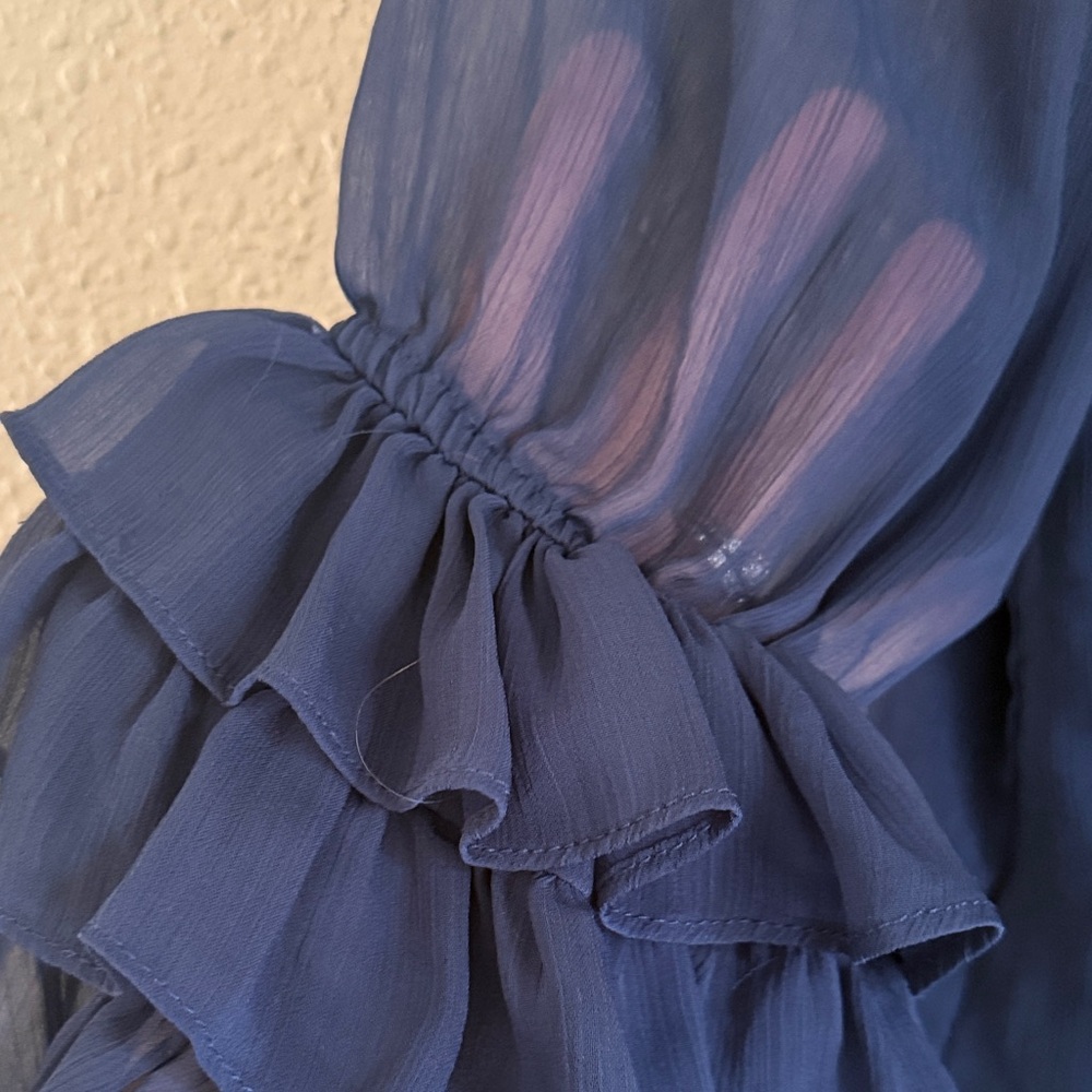 Express Navy Ruffle Sleeve Blouse - Picture 3 of 6